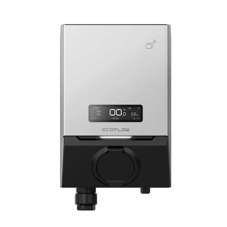 EcoFlow PowerPulse 2 EV charger — silver unit with display and socket