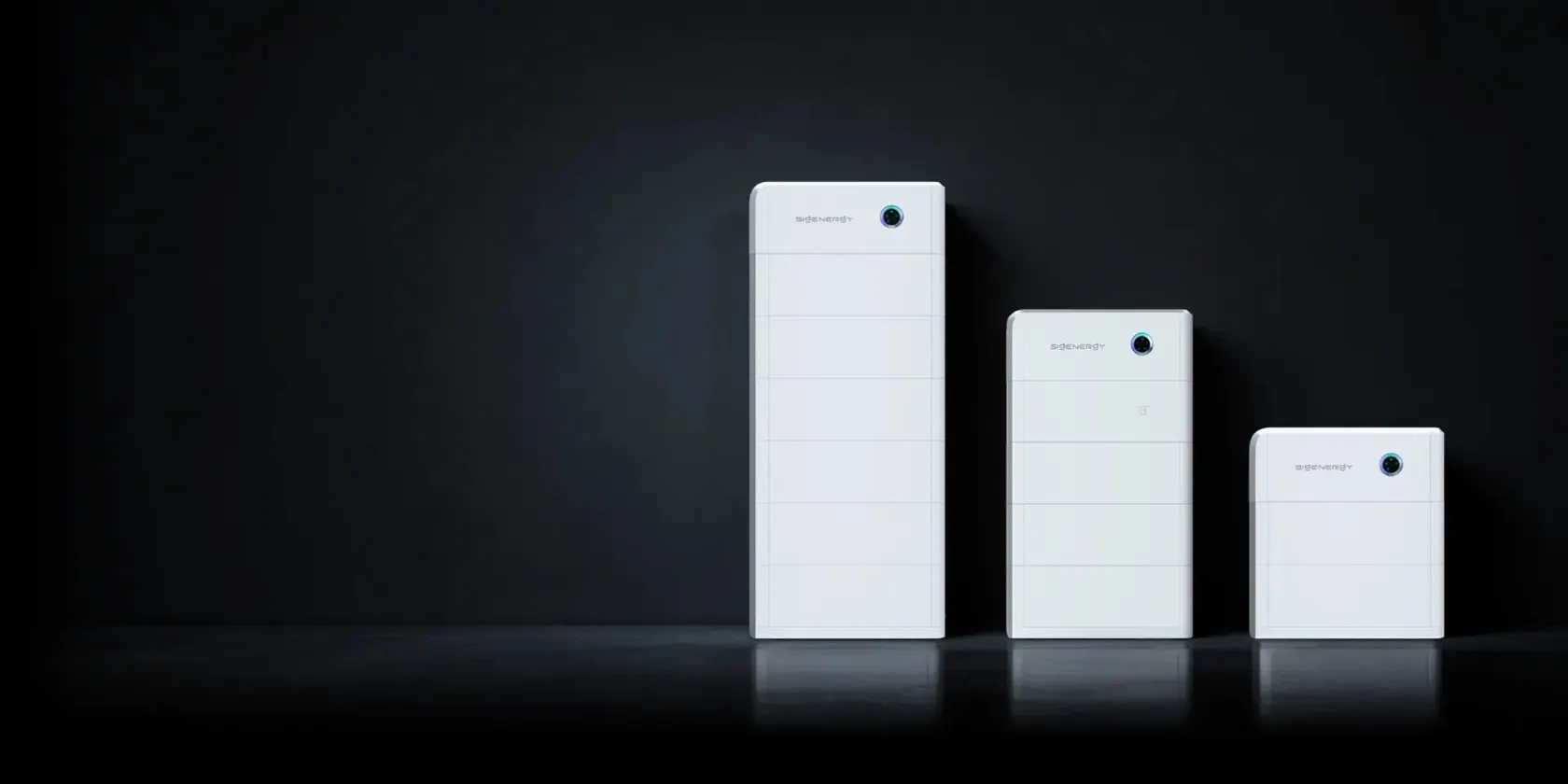 Three SigenStor configurations at different stack heights in a dark studio