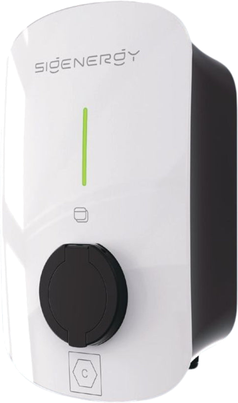 Sigenergy AC EV charger — white wall unit with a shuttered Type 2 socket